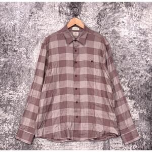 Faherty The Breeze Shirt Large Mens Linen Blend Clay Red Checkered Long Sleeve